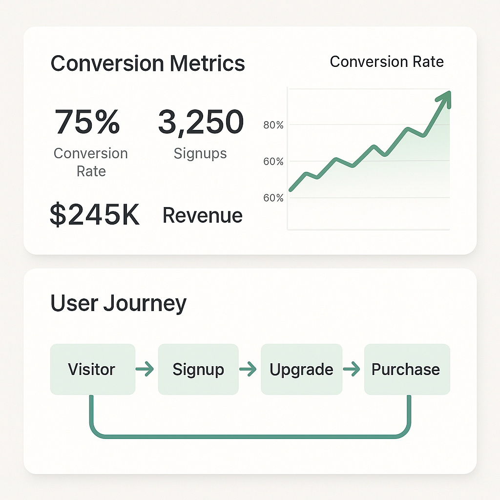 A clean dashboard showing conversion metrics with