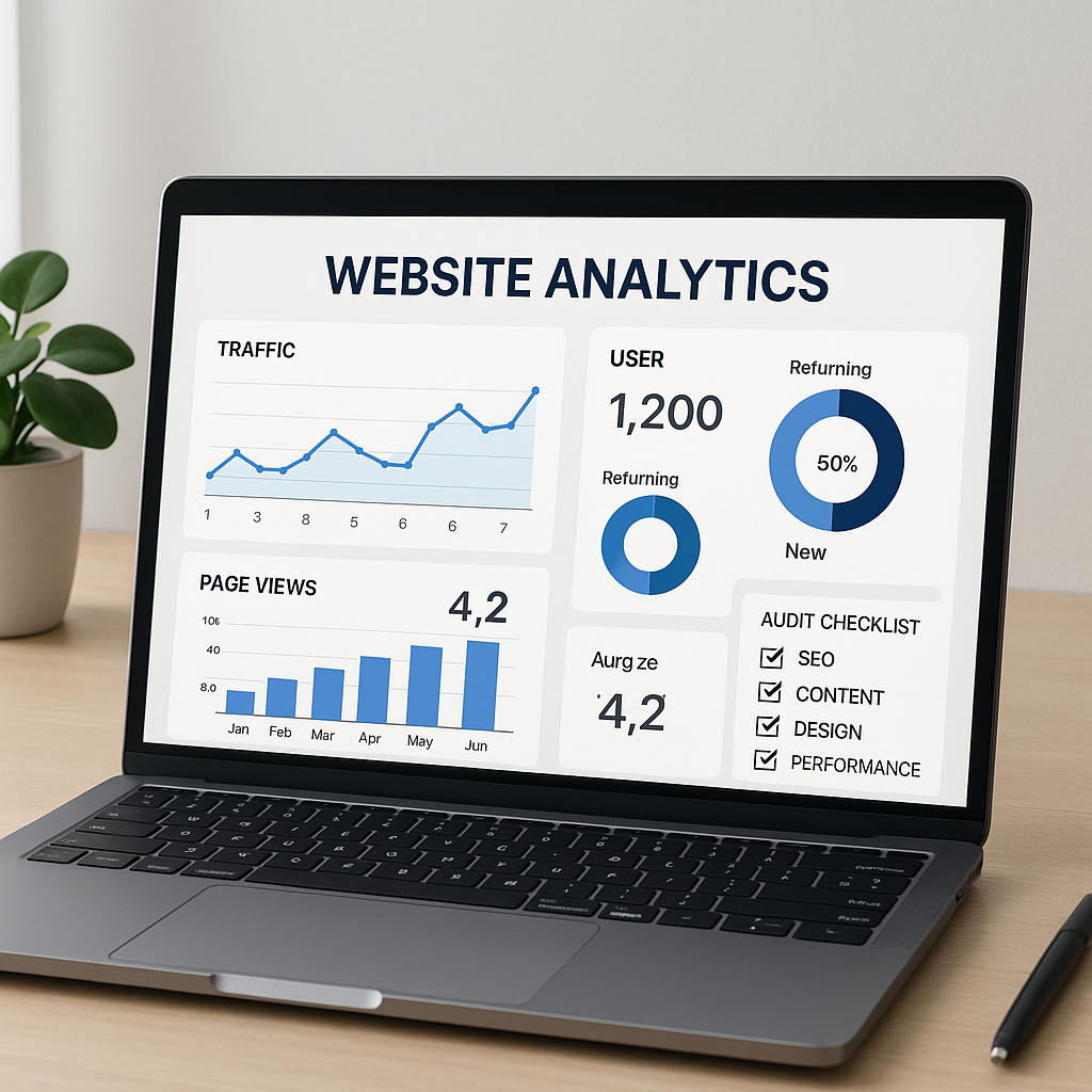 A laptop displaying website analytics and performa