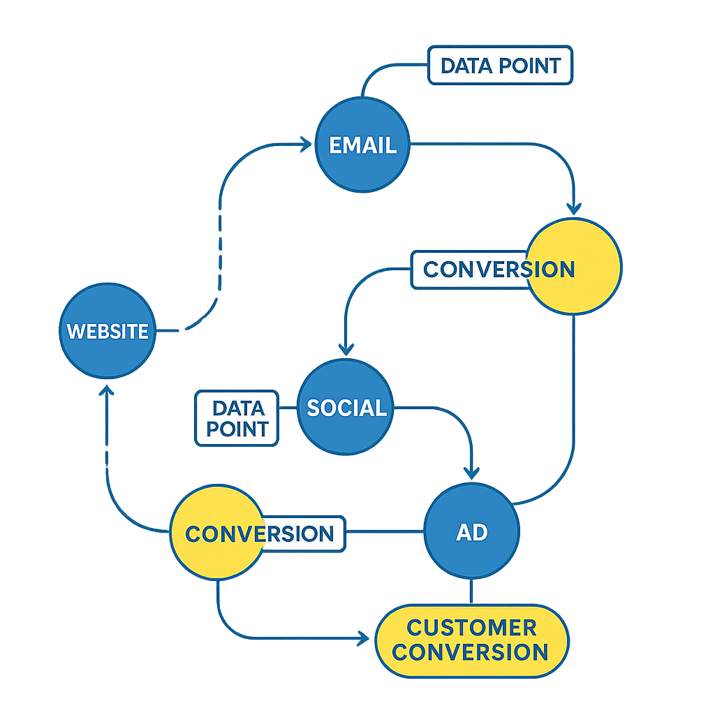 A visual flowchart showing interconnected touchpoi
