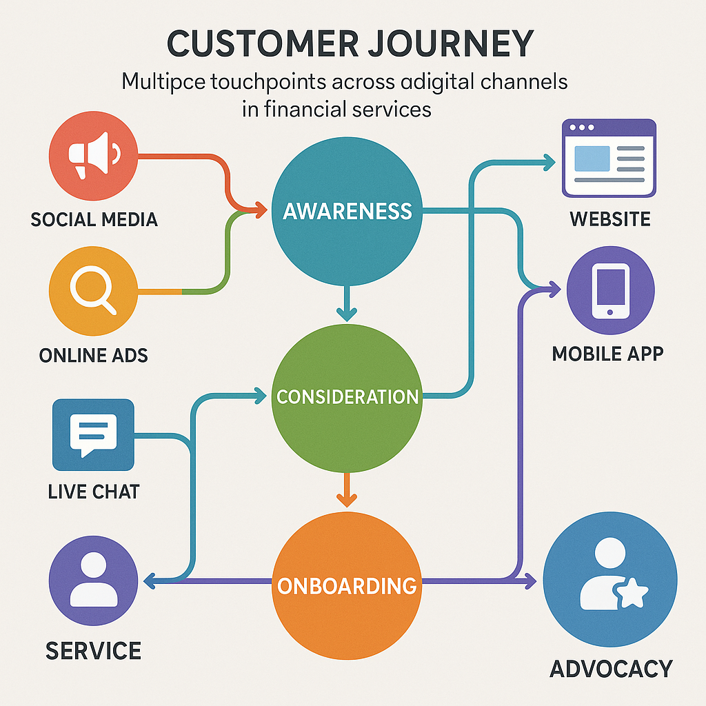 A visual flowchart showing multiple customer touch