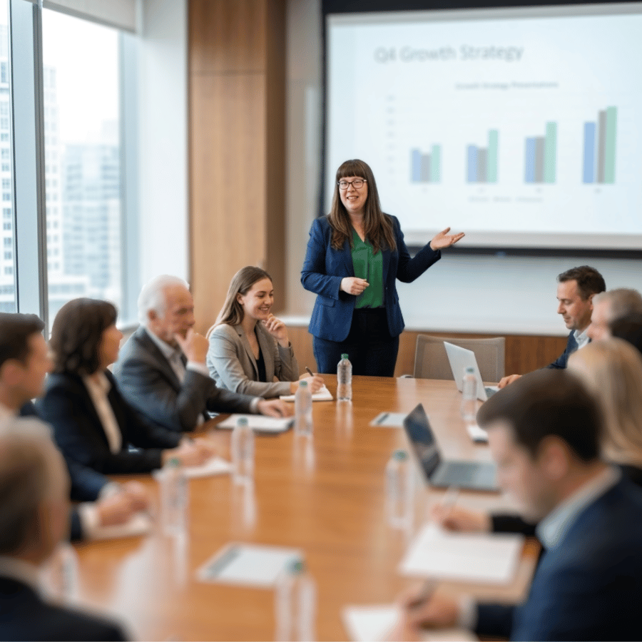 Fractional Chief Digital Officer presenting digital strategy to a boardroom